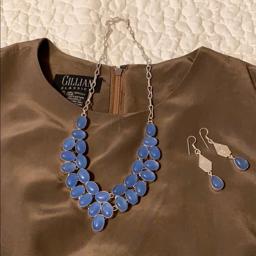 Statement Blue gemstone 2 PC Set necklace & earrings FIRM